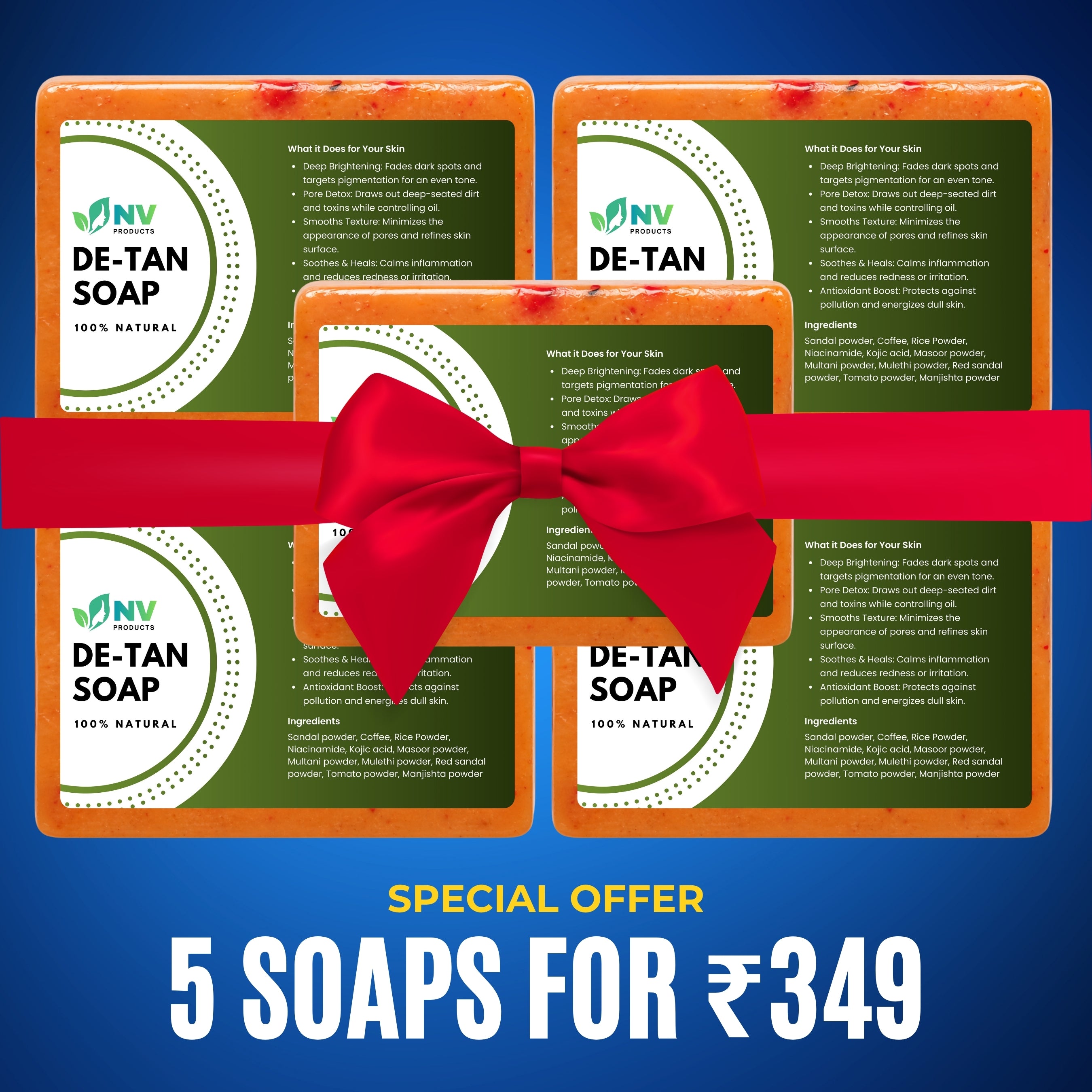#De-Tan Soap - 100% Natural (Pack of 5)