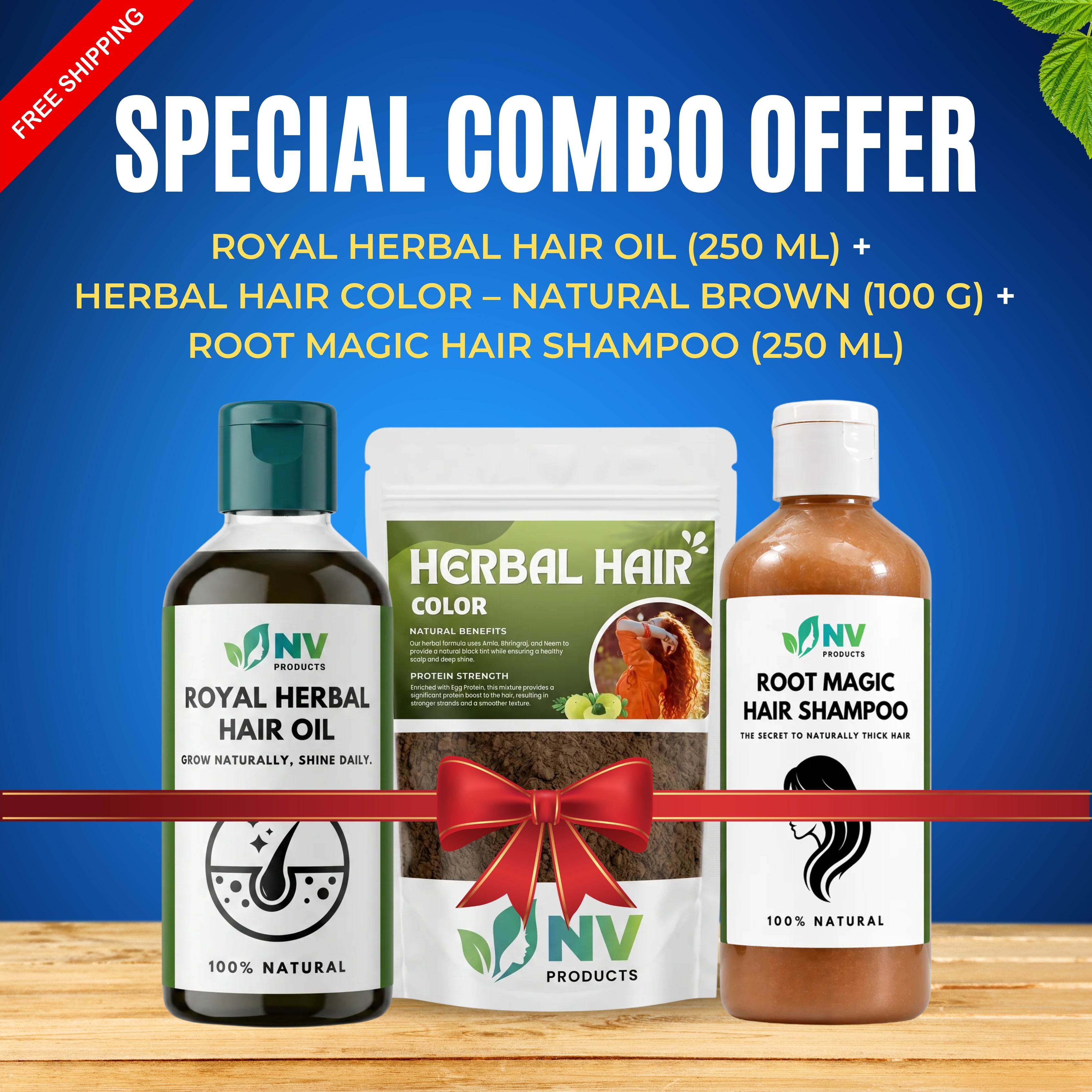 #Special Combo Offer: Royal Herbal Hair Oil (250 ml) + Root Magic Hair Shampoo (250 ml) + Herbal Hair Color – Natural Brown (100 g) Includes FREE Delivery!